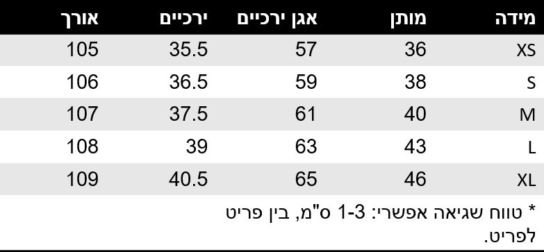 טבלת מידות