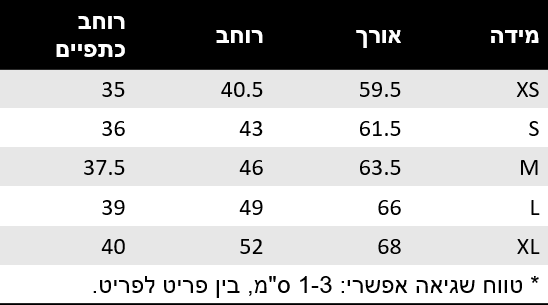 טבלת מידות