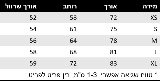 טבלת מידות