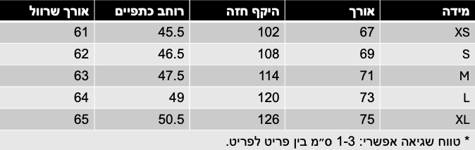 טבלת מידות